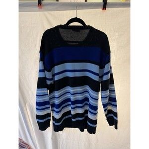 South‎ Pole Sweater Men's Size XL Black/Blue Striped Knit Vintage